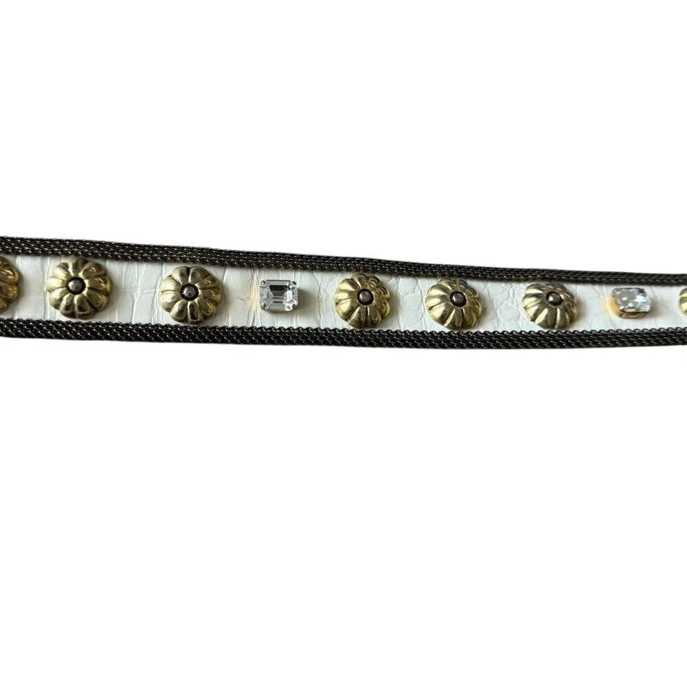 Vintage Sand Castle NY white leather belt studded studs embellished womens med